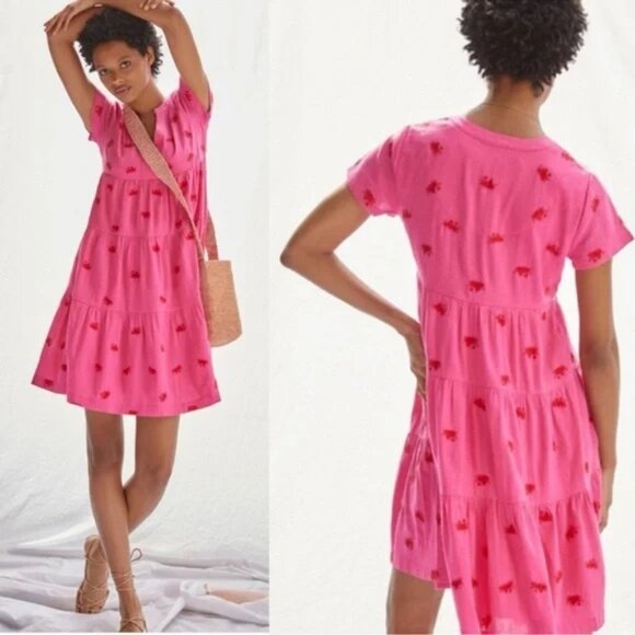 Maeve Dresses & Skirts - Maeve Crab Embroidered Novelty Print Tiered Mini Dress Fun Quirky Nautical M